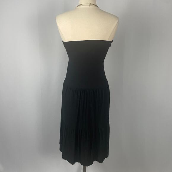 Boho Midi Dress Size Large Black Solid Strapless Tiered Broomstick Fairy Grunge - Picture 8 of 14